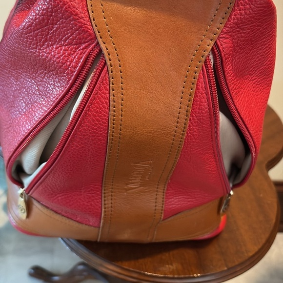 Valentina Backpack Shoulder bag sling back Italian leather Red/ Brown - Picture 9 of 14